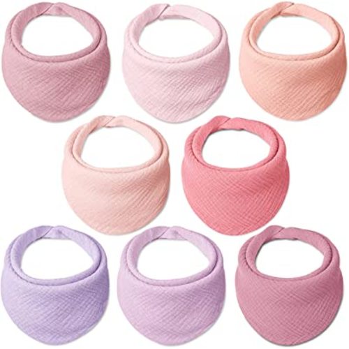 Lulu moon Baby Muslin Bibs - 100% Cotton for Teething Drooling Girls Boys, 8 Pack