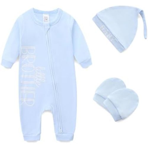 Newborn Baby Boys Outfit 3Pcs Baby Boy Clothing Letter Print Cotton Romper with Gloves and Hat