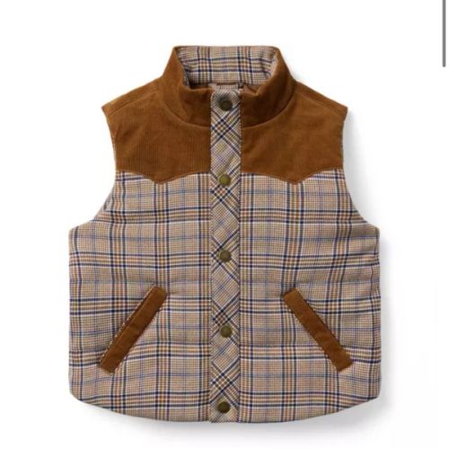 Boy Caramel Candy Plaid The Western Plaid Vest by Janie and Jack