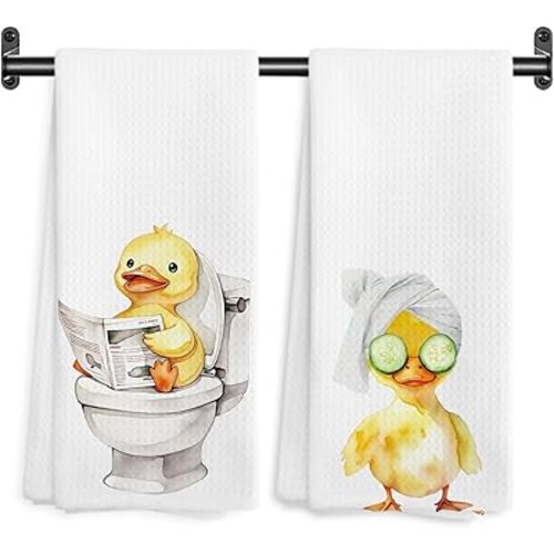 Funny Yellow Baby Duck Bathroom Hand Towels, Gifts for Duck Lovers, Cute Ducks Reading Newspaper Decorative Hand Towels for Bathroom Toilet Washroom Restroom, 16x24 Inch Set of 2