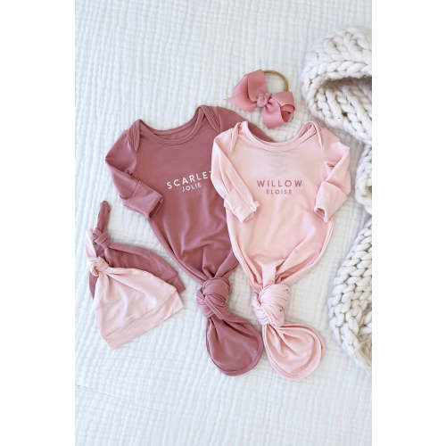 Personalized Bamboo Newborn Baby Knot Gown | Pretty in Pink - Block