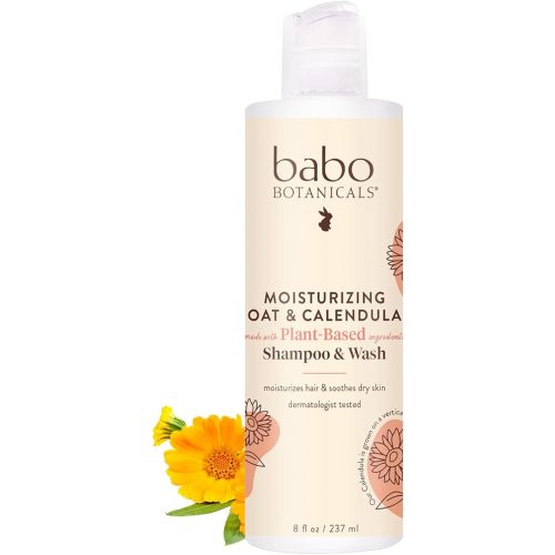 Babo Botanicals Moisturizing Oat & Calendula 2-in-1 Shampoo & Wash - for Dry or Sensitive Skin - for All Ages - Lightly Scented - Vegan
