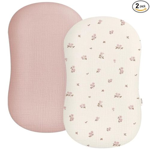 Muslin Baby Lounger Cover 2 Pack, Soft Breathable Newborn Lounger Pillow Cover for Boys Girls Infant (Vintage Blossom)