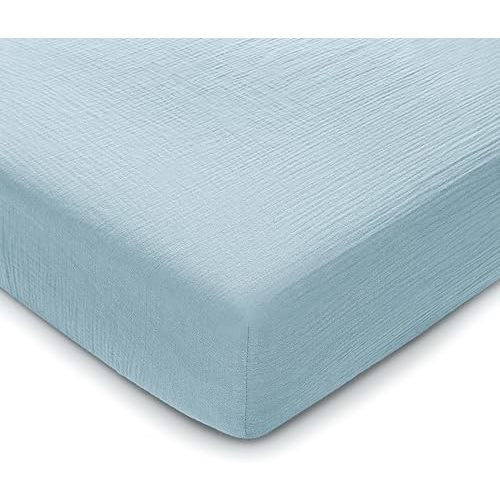 Comfy Cubs 100% Muslin Cotton Fitted Crib Sheet - Soft, Standard & Breathable Crib Sheets for Toddler Mattress - Snug Fit, Secure Elastic with Beautiful Packaging for Boys & Girls - Sky Blue