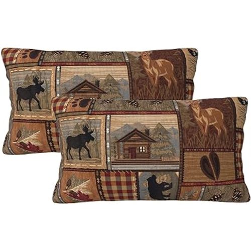 Set of 2 Square 12x20 Inch Retro Brown Throw Pillow Covers Rustic Lodge Bear Moose Decorative Throw Pillowcase for Home Sofa Thick Cotton Linen Cushion Cases (30x50 cm) Paw Prints Cabin