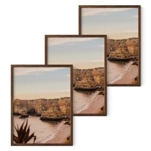 Haus And Hues Set Of 3 Picture Frame With Plexiglass Cover, Walnut Oak, 11x14