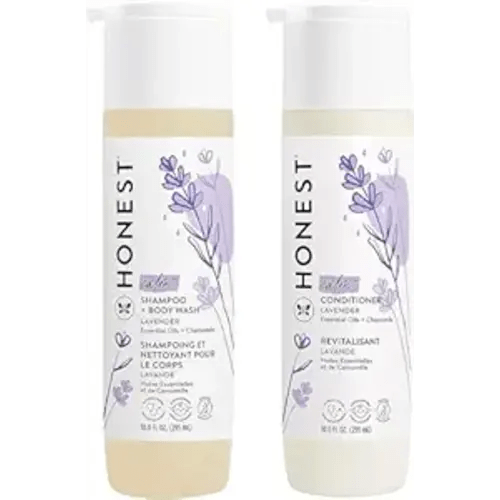 The Honest Company Silicone-Free Conditioner & 2-in-1 Cleansing Shampoo Body Wash Duo Gentle for Baby, Naturally Derived, Lavender Calm, 20 fl oz