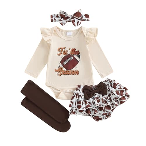 DNOMAID YZARC Baby Girl Football Outfit My 1st Football Season Romper Tutu Skirt Headband Leg Warmers Set Game Day Clothes