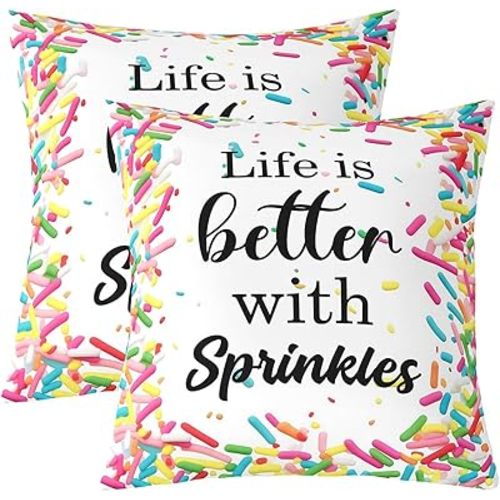 jejeloiu Sprinkles Throw Pillow Covers 22"x22" Set of 2 Soft Kids Confetti Cushion Cases for Sofa Couch Bed Chair Car Cute Summer Decor Pillowcases Soft Polyester Room Decor,No Pillow Insert