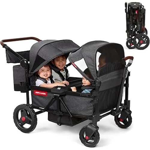Baby Stroller, Wagon for Kids, Outside Toys for Toddlers 1-3, Outdoor Play Rolling Cart, Beach Cart with Wheels, Radio Flyer Voya Quad Stroller Wagon, Gray, for Ages 6+ Months