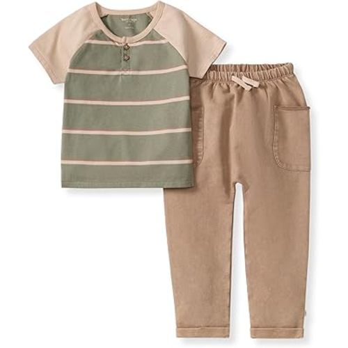 Burt's Bees Baby baby-boys Shirt and Pant Set, Top & Bottom Outfit Bundle, 100% Organic Cotton