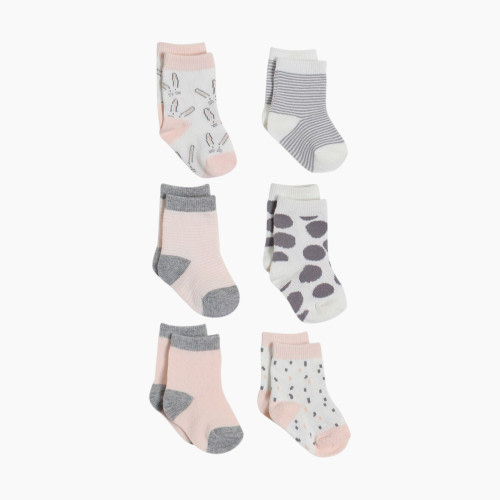 Snugabye Crew Socks (6 Pack) - Pink, 0-12 Months