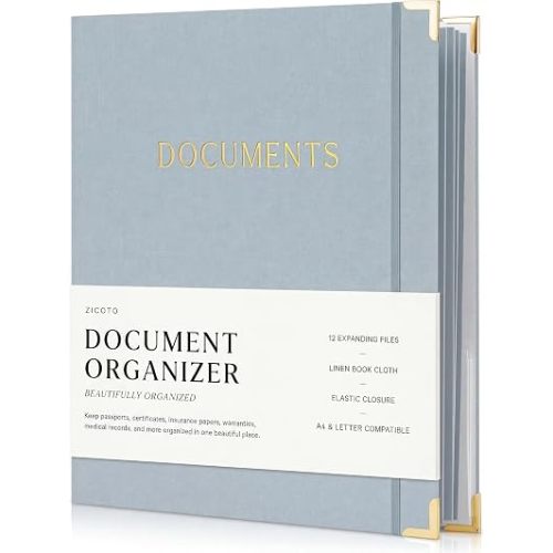 Important Document Organizer Set with Folders - Complete Linen Ring Binder