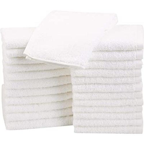 Amazon Basics 100% Cotton Washcloths for Bathroom, Fast Drying Salon Towels, Soft and Highly Absorbent, 24-Pack, White, 12 x 12 inches