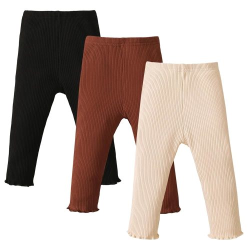SOBOWO Baby Girl Leggings Pants Toddler Girls Solid Ribbed Pants 3 Pack Ruffle Bottoms Trouser Fall Winter Clothes 9M-3T