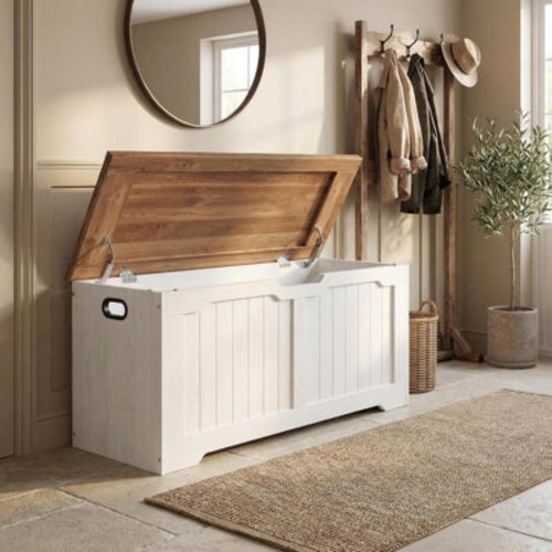 August Grove® 39.4" Farmhouse Storage Bench with 2 Safety Hinges, Wooden Storage Chest for Entryway, Bedroom, Living Room | Wayfair