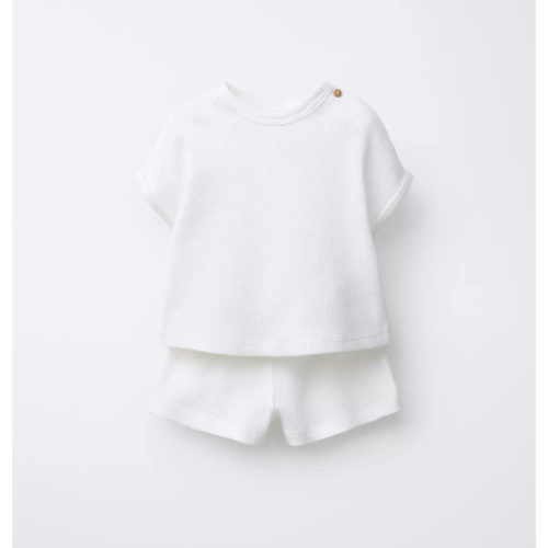 PLAIN WAFFLE KNIT SHIRT AND BERMUDA SET - Oyster-white | ZARA United States