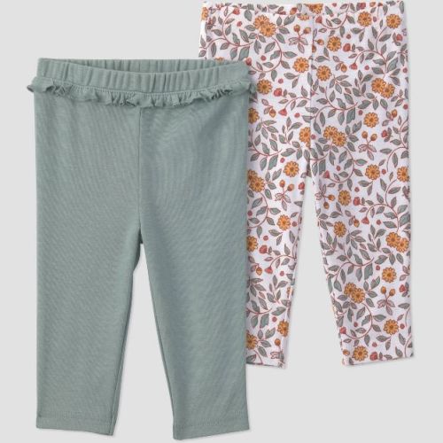 Carter's Just One You® Baby Girls' Pull-On Pants 2pk - Green/white 3M