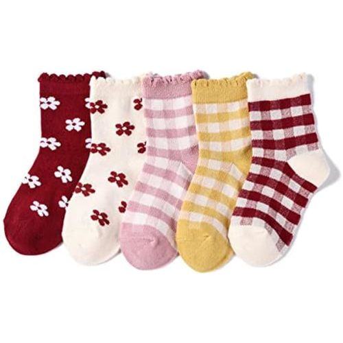 FZBNSRKO 5 Pairs Ruffle Frilly Crew Socks Little Girls Princess Cotton Socks for 1-3 Year Toddler Girls
