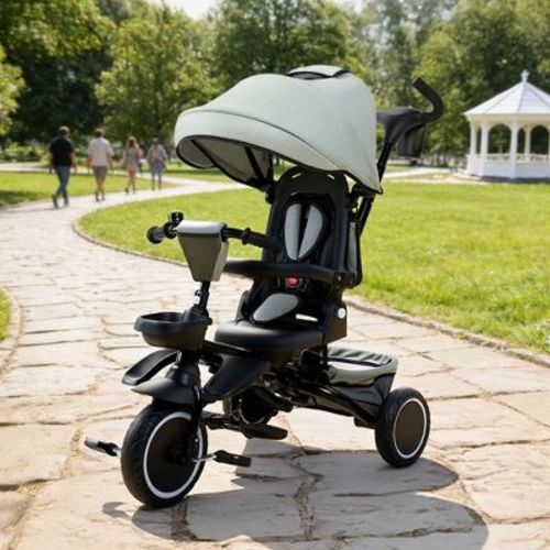 TODECARE 8-in-1 Kids Folding Tricycle with Adjustable Push Handle, Mint