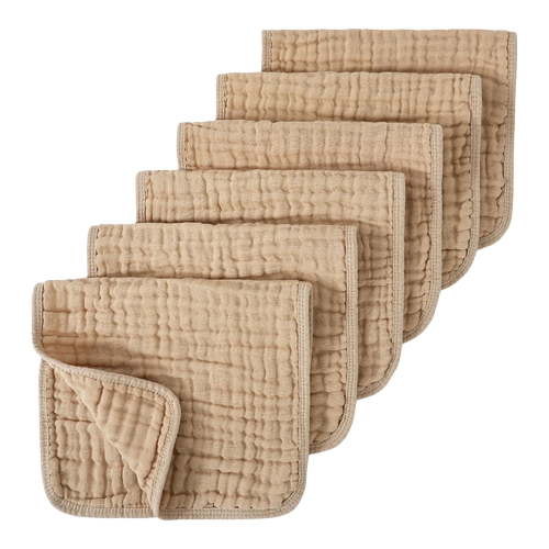 CZHQWE Baby Things Baby Girl Burp Cloths Muslin Burp Cloths 6 Pack Large 20" By 10" 100% Cotton 6 Layers Extra Absorbent And Soft Khaki