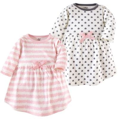 Luvable Friends Touched by Nature Long-Sleeve Dresses 2pk, Pink Gray, 3-6M