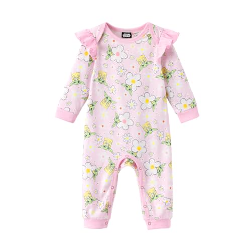 Disney Stitch Princess Minnie Winnie Marvel Baby Girls Ruffle Long Sleeve Romper Footie Outfit for Newborn to Toddler