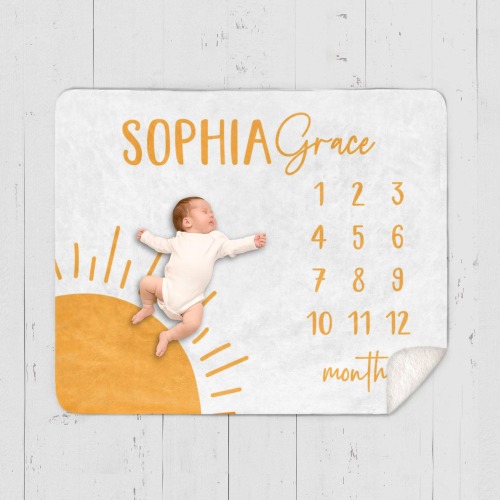 Personalized Sun Baby Milestone Blanket: Custom Month Growth Tracker with Name