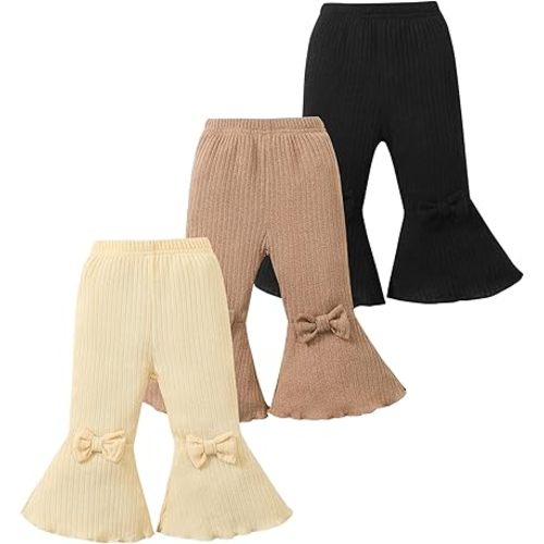 Mioglrie Baby Girl Pants Toddler Leggings 3 Pack Flare Newborn Baby Pants 3 6 9 12 18 24 Months Bell Bottoms for Girls