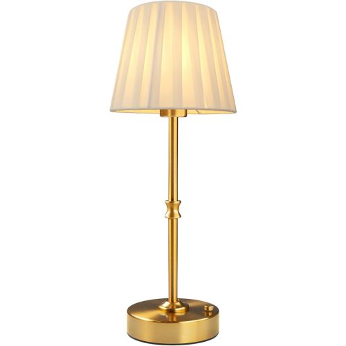 EppieBasic Cordless Table Lamp Rechargeable: Fast Charging & Long Lasting - 2700K Warm Light Vintage Gold Lamps - Dinning Living Room Bedroom - Pleated Shade