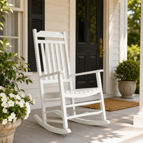 Kozyard High Back Slat Rocking Chair, Solid Wood Outdoor Rocking Chair & Reviews | Wayfair