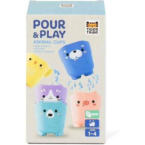 Tiger Tribe Pour & Play Animal Cups – 5-Piece Eco Bath Toy with Suction Cups, Stack, Stick & Pour Water, Sensory Play, Bioplastic, Ages 1–4