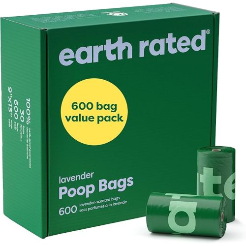 Earth Rated Dog Poop Bags Value Pack, Leak-Proof and Extra-Thick Pet Waste Bag for Big and Small Dogs, Refill Rolls, Lavender Scented, 600 Count