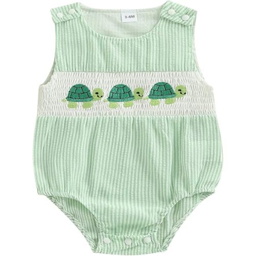 Newborn Boy Turtle Romper Sleeveless Seersucker Stripe Overalls Gingham Plaid Octopus Bodysuit Baby Summer Clothes
