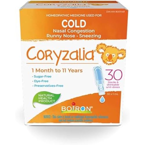 Boiron Coryzalia, 30 Doses. Baby Cold Relief Drops for Sneezing, Runny Nose, and Nasal Congestion, Non-drowsy, Sterile Single-use Liquid Oral Doses, 30 Count (Pack of 1)