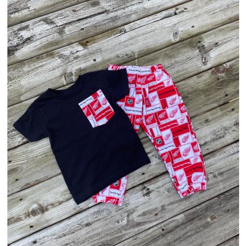 Boys Hockey Outfit - Detroit Red Wings inspired - Cotton Joggers and T-shirt Set 2t, 3t, 4t, 5/6, 7/8