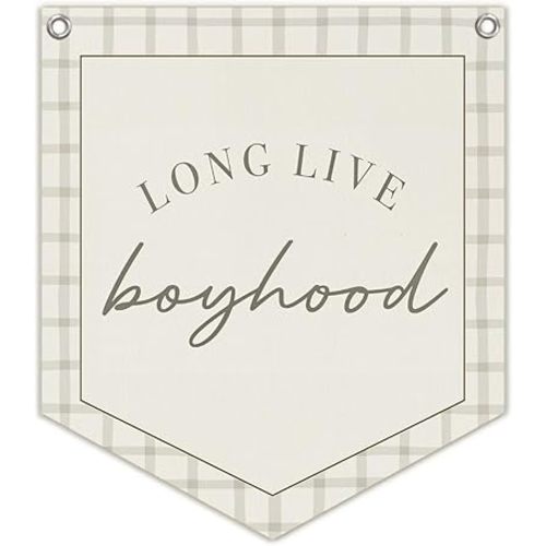 Lacama Long Live Boyhood Banner Vintage Baby Boy Nursery Decor, Baby Boy Room Decor, Vintage Wall Hanging Flag Decor for Nursery Playroom Toddler Room, Boys Room Decor 12x14 lnch