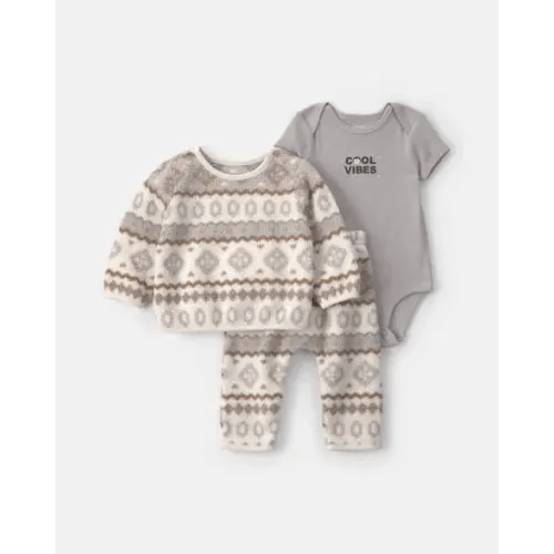 Baby Boy 3-Piece Fair Isle Fleece Layering Set - Cream/Grey | Carter's
