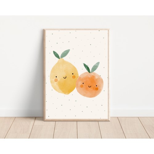 Cute lemon and orange fruit nursery wall art, Watercolor citrus fruit nursery wall decor, Printable nursery fruit art, Cute fruit poster