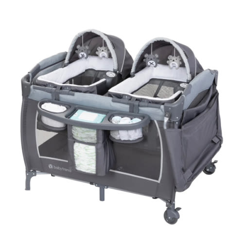 Lil’ Snooze™ Deluxe III Nursery Center® Playard for Twins | with 2 Removable Bassinets that Become Stand-Alone Rockers