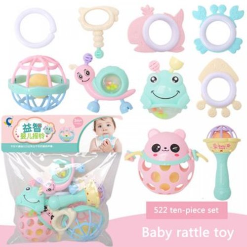 VISALY 10PCS New Born Rattles Toys New Baby Teeth Toy Funny Plastic Rattle Toys Baby Rattle Toys Baby Teether Rattle Sets with Infant Shaker Early Educational Gifts for Newborn