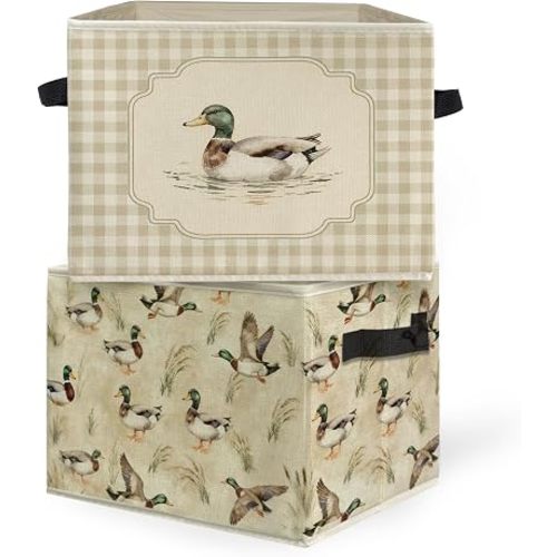 Mallard Duck Nursery Storage Box Bins, Vintage Rustic Flying Mallard Ducks Collapsible Storage Basket Organizer for Kids Room Bedroom Laundry Room Clothes Books, Decor for Room,2 Pack