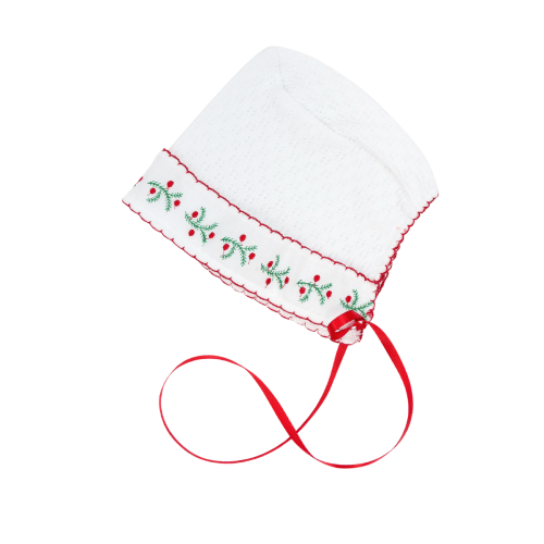 Paty Knit Bonnet with Swiss Pine Embroidery