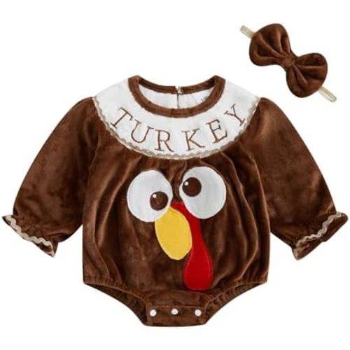 Thanksgiving Baby Girl Outfit Newborn Turkey Long Sleeve Romper Infant Fall Winter Clothes Set