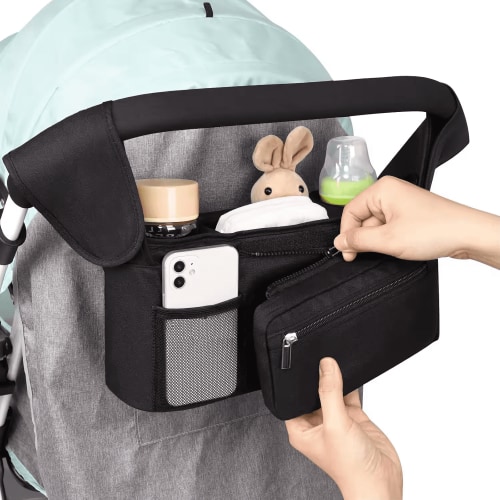 Universal Baby Stroller Organizer with Insulated Cup Holders, Detachable Phone Pocket, and Shoulder Strap for Strollers & Pet Strollers