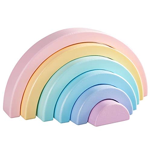 MERRYHEART Wooden Rainbow Stacking Toy, Small PastelStacker, 6 Piece Rainbow Stacking Toy for Baby/Toddlers/Kids, Montessori Education Pastel Decor, Kindergarten Teaching Aid