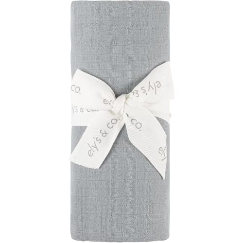 Ely's & Co. Cotton Muslin Swaddle Blanket with Scallop Trim, 1-Pack for Baby Boy - 100% Cotton Muslin Extra-Large Swaddle Blankets (47” x 47”) Blue with Scallop