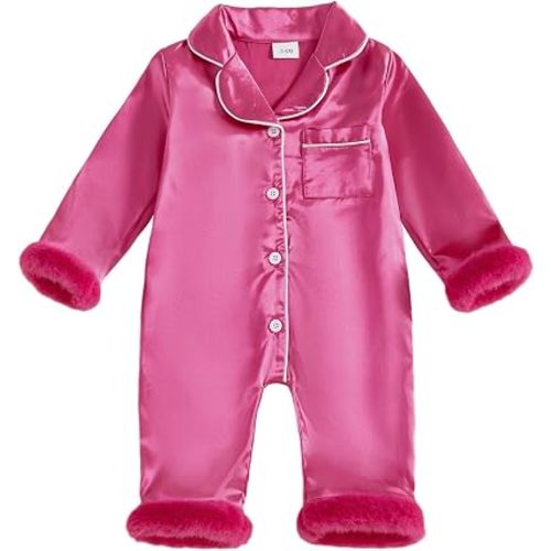 Multitrust Newborn Baby Girl Boy Silk Pajamas Long Sleeve Button Down Satin Infant Pjs One Piece Jumpsuit Loungewear