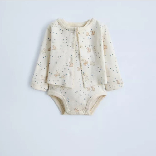 PACK OF PRINTED POINTELLE BODYSUIT AND JACKET - Light gray | ZARA United States