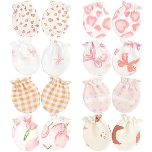 BQUBO Newborn Infant Toddler Mittens No Scratch Cotton Elastic Wrist Gloves Hypoallergenic for 0-6 Months Baby Boys Girls